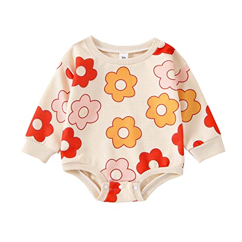 Kayotuas Baby Girl Crewneck Sweatshirt Romper Oversized Long Sleeve Flower Printing Bodysuit Cute Fall Clothes (Daisy Floral,0-6 Months)