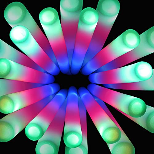 SHQDD100 Pack LED Glow Sticks for Wedding, Bulk Foam Glow Sticks with 3 Modes Colorful Flashing, Glow Stick Bulk Party Pack for Wedding, Raves, Concert,Camping, Sporting Events, Pool Party