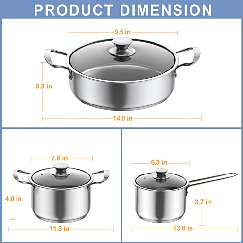 Aufranc Stainless Steel pots and pans set, 6 Piece Nonstick Kitchen Induction Cookware Set,Works with Induction/Electric and Gas Cooktops, Nonstick, Dishwasher