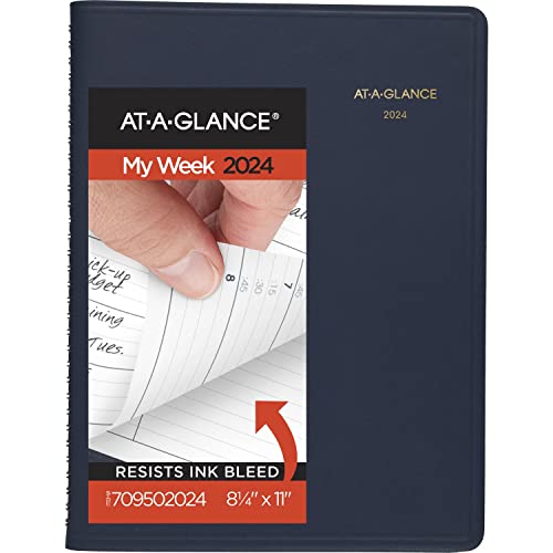 AT-A-GLANCE 2024 Weekly Planner, Quarter-Hourly Appointment Book, 8-1/4" x 11", Large, Navy (709502024)