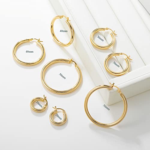 OOOPEL 4mm Thick Gold Chunky Earrings Steling Silver Post Hoops For Women Hollow Tube Hoop Hypoallergenic Lightweight Large 20/30/40/50/60MM, Sterling Silver, No Gemstone, Silver,30mm
