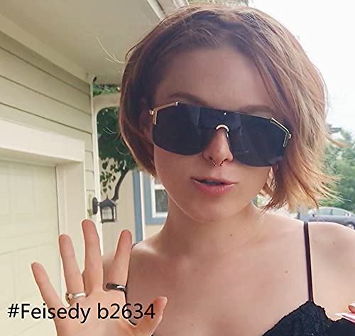 FEISEDY Classic Siamese One Piece Oversized Sunglasses Nice Rimless Stylish Retro Design for Women Men B2634