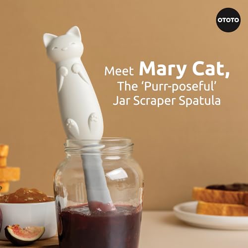 NEW!! OTOTO Jar Scraper Spatula - Silicone Scraper, Jar Spatula, Cute Kitchen Accessories, Cute Kitchen Gadgets, Unique Fun Cooking Kitchen Gadgets for Foodies - BPA-free & 100% Food Safe (Mary Cat)