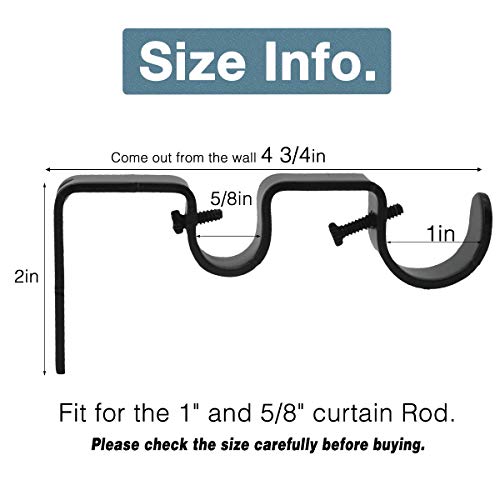 OVOV Double Curtain Rod Brackets for Curtain Rod Heavy Duty Curtain Rod Holders (Black) for 1"&5/8" 3 Pack