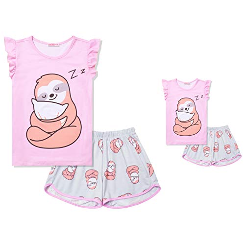CHILDRENSTAR Dog Pjs Matching Dolls&Girls Pajama Sets Cotton Girls Sleepwear Pink,Size 6 7