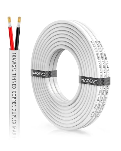 NAOEVO 8 Gauge Marine Wire Duplex Marine Grade Wire, 8 AWG Wire Stranded PVC Boat Electrical Wire, Waterproof/Corrosion Resistant/Tinned Copper 8/2 Wire for Boat/Automotive/RV/Solar (15FT-4.5M)