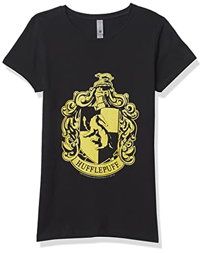 Harry Potter Simple Hufflepuff Girl's Solid Crew Tee, Black, Small