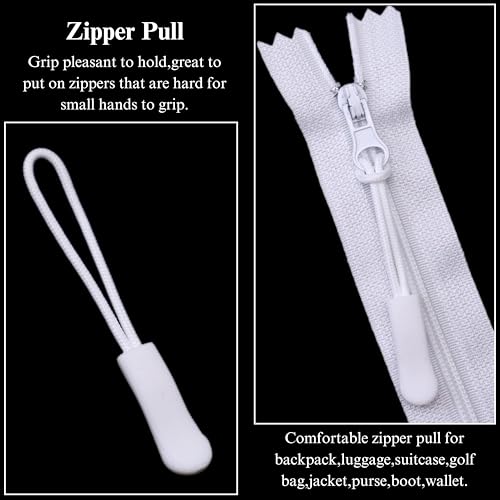 Nylon Coil Zipper 8 Inch 20 Pcs White Zipper,with 20 Pcs White Zipper Pull,Zippers for Sewing,Pounches,DIY,Crafts,Bags