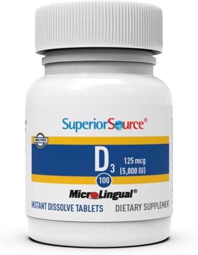 Superior Source Vitamin D3 5000 IU, Under The Tongue Quick Dissolve MicroLingual Tablets, 100 Count, Promotes Strong Bones and Teeth, Immune Support, Healthy Muscle Function, Non-GMO