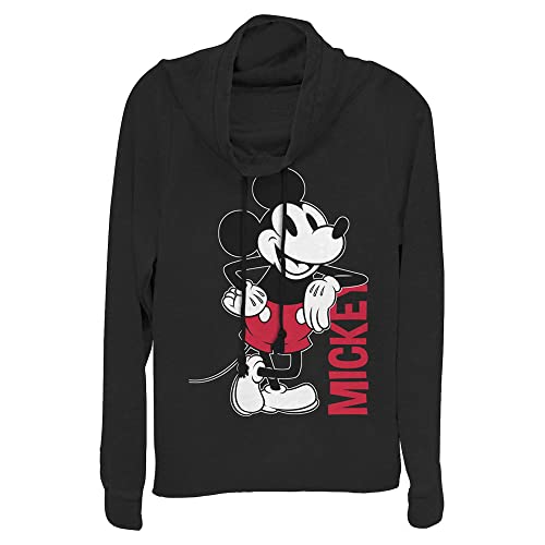 Disney Classic Mickey Leaning Women's Cowl Neck Long Sleeve Knit Top, Black, X-Small