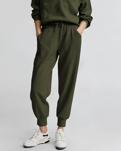 BTFBM Women's Two Piece Outfits Long Sleeve V Neck Zip Pullover Top & Drawstring Pants Sweatsuit Tracksuits Lounge Set(Solid Fruit Green,Medium)