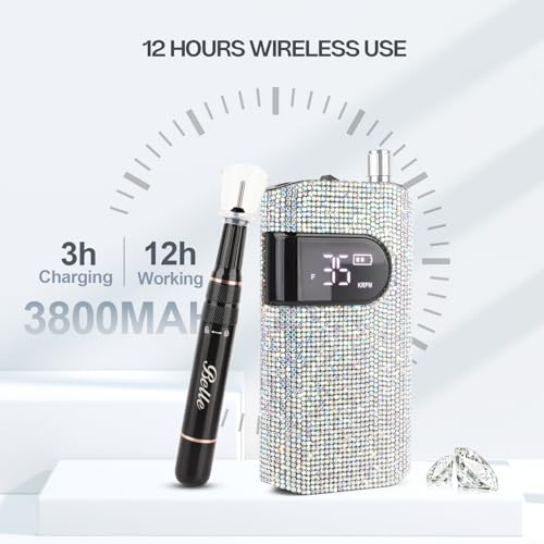Belle Professional Nail Drill Machine, Sparkly Electric Nail Drill for Acrylic Nails, Cordless Portable Nail Drill Kit with Drill Bits & Sanding Bands, Manicure Pedicure Tools for Home and Salon