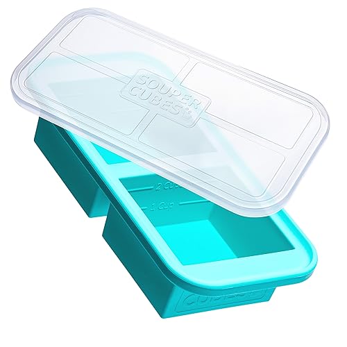 Souper Cubes 2 Cup Silicone Freezer Molds With Lids - Easy Meal Prep Container - Silicone Freezer Trays With Lid for Food, Stocks and More, Silicone Soup Freezer Molds - Aqua - 1-Pack