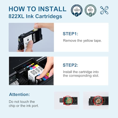 LEMERO Remanufactured 822 822XL Black Ink Cartridges Replacement for Epson 822XL Ink Cartridges Black Only 822 XL T822 Works with Workforce Pro WF-3820, WF-3823, WF-4820, WF-4830, WF-4833, WF-4834