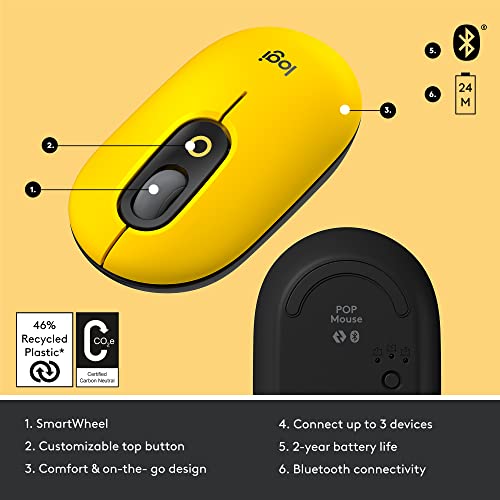 Logitech POP Mouse, Wireless Mouse with Customizable Emojis, SilentTouch Technology, Precision/Speed Scroll, Compact Design, Bluetooth, Multi-Device, OS Compatible - Cosmos