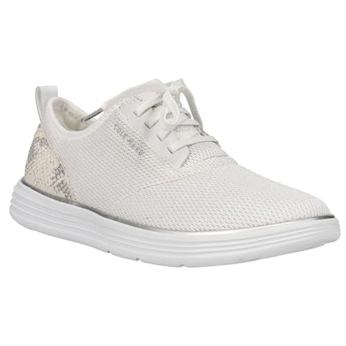 Cole Haan Women's GRANDSPORT Journey Sneaker, Optic White Knit/Chalk Python Print Leather, 5