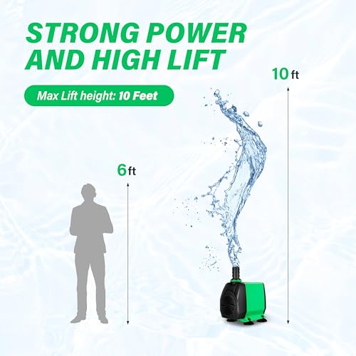 YSSOA 660GPH Submersible Water Pump (2500L/H, 45W) with Bottom Suction, 8.2ft High Lift, 3 Nozzles - Perfect for Fish Tank, Pond, Aquarium, Hydroponics