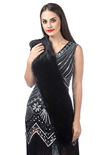 Lucky Leaf Women Luxurious Large Winter Faux Fur Scarf Wrap Collar Shrug for Lady Wedding Dinner Party (L-Black)