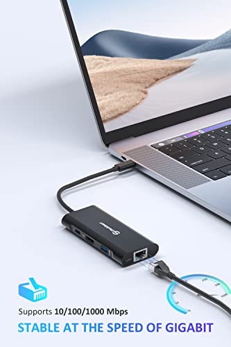 UtechSmart USB C Hub, Ethernet Multiport Adapter 6 in 1 USB C to HDMI Dock Compatible for MacBook Pro/Air, Chromebook, Dell XPS, HP and Type C Devices (Gigabit Ethernet 100W PD 4K HDMI USB 3.0) Black