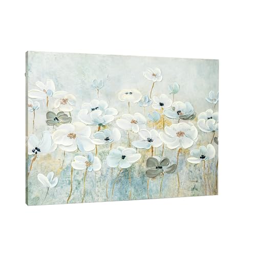 ArtbyHannah Oil Painting on Canvas DIY Kit - Hand-Painted White Flower Wall Art, 28x20 in to be Assembled Wall Decoration with Accessories - Textured Artwork