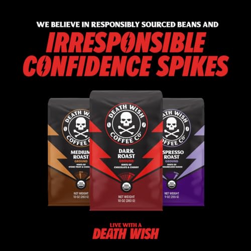 Death Wish Coffee, Medium Roast Ground Coffee, 6 pack
