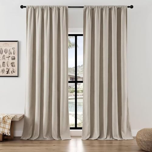 Joydeco Linen Curtains for Living Room,Light Filtering Rod Pocket Back Tab Semi Sheer Drapes Window Long Curtains 84 inches Long Sheer Bliss