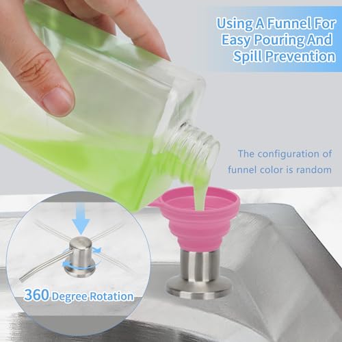 Dish Soap Dispenser for Kitchen Sink Brushed Nickel Under Sink Soap Dispenser Pump Head with 10.14 Ounce PET Soap Bottle and 1.88" Base