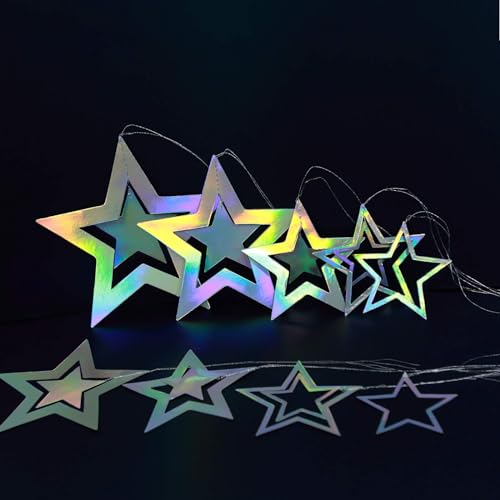 Cheerland Star Party Decoration Iridescent Party Supplies Holographic Twinkle Little Stars Garlands Hanging Euphoria Party Decorations Backdrop for Birthday Bachelorette Ramadan EID Graduation Disco