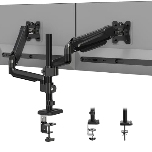 BONTEC Dual Monitor Mount for 13-32 Inch Screens, Tall Computer Monitor Stand, Adjustable Gas Spring Monitor Arm with Tilt, Swivel, Rotation, VESA 75x75, 100x100mm, Holds Up to 19.8lbs