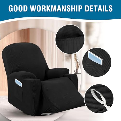 H.VERSAILTEX Stretch Couch Cover Recliner Cover Electric Power Lift Recliner Chair Cover Fitted Standard Large Power Lift Recliner with Side Pocket, Soft Thick Jacquard(Single Seat, Natural)