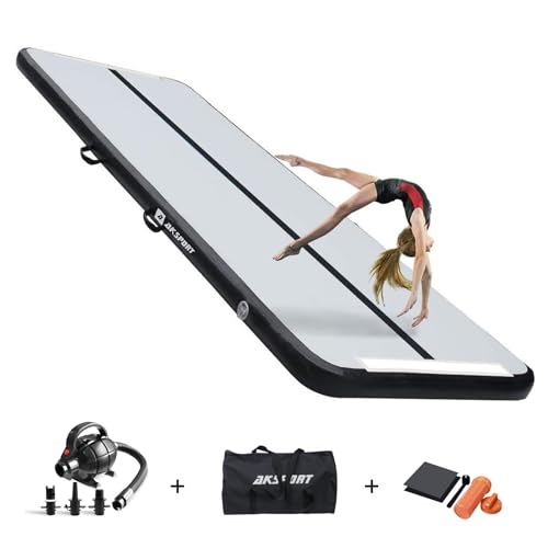 AKSPORT Gymnastics Air Mat Tumble Track Tumbling Mat Inflatable Floor Mats with Electric Air Pump for Home Use/Tumble/Gym/Training/Cheerleading/Parkour/Beach/Park/Water(Mint Green, 6.56ftx3.3ftx4inch)