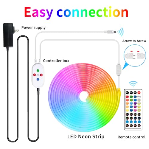 vimeepro Led neon Rope Lights 16.4Ft Music Sync IP65 Waterproof Flexible Led Rope Lights 40Key Remote/APP Control,24V Outdoor RGB Neon Lights, Led Neon Strip Lights for Bedroom Indoor