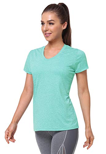 Cosy Pyro Women's Short Sleeve V-Neck Athletic T-Shirt Exercise Yoga Tees Dry Fit Gym Shirts Moisture Wicking Workout Tops Pack of 5 Black/Gray/Azure/Rose/Blue S