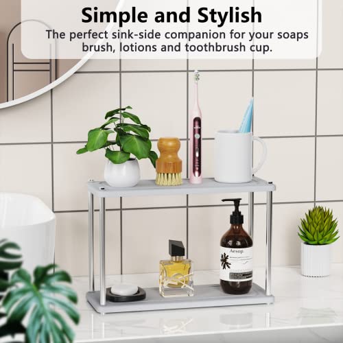 Zrfmib Instant Dry Bathroom Kitchen Sink Organizer, Diatomite Stone Drying Tray for Soap Dispenser, Sponge Brush and Toothbrush Cup, Countertop Fast Drying Rack (Dark Grey-Curved,1Pc)