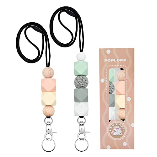 POPLOPP Cute Lanyards for Id Badges and Keys for Women Teacher, Silicone Beaded Breakaway Lanyard with Keychain for Nurse Students Employees Office worker