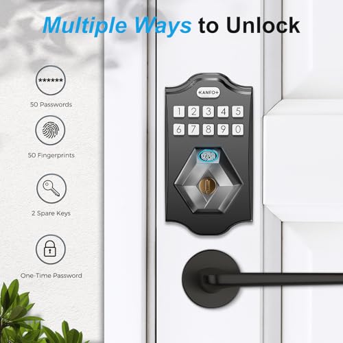 KANFOX KS2 Fingerprint Door Lock, Keyless Entry Door Lock Deadbolt with Keypad, Electronic Door Lock Deadbolt, Smart Locks for Front Door, Door Lock with Code,Auto Lock,Easy Installation，Matte Black