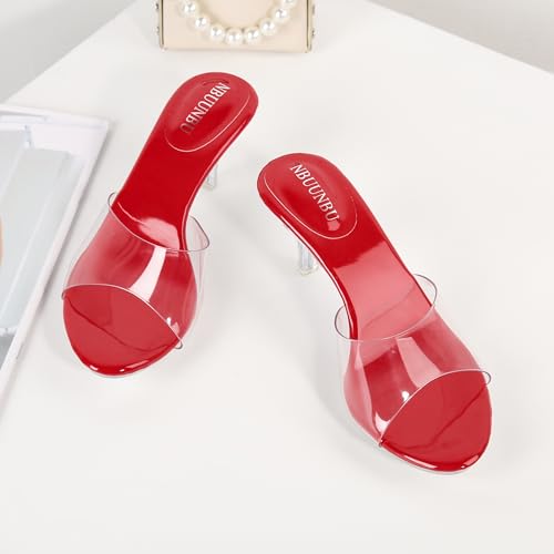 NBUUNBU Clear Heels for Women Silver Black Heels Little Platform Sexy High Heels Sandals Stiletto Kitten Open Toe Dress Shoes Comfortable Double Transparent Strap Heeled Sandals Mule