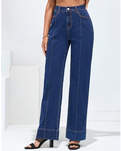 luvamia High Waisted Jeans for Women Blue Pants Women Womens Wide Leg Pants Wide Leg Jeans Women High Waisted Baggy Jeans Wide Leg Jeans for Women High Waist Size Small Size 4 6