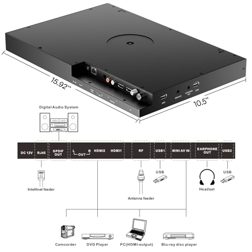 SYLVOX 15.6" Flip Down Smart TV Under Cabinet Google TV Supports 360 Degree Rotation WiFi & Wireless Connection, Storage Design for Kitchen Bedroom RV Yacht (Classic Black)