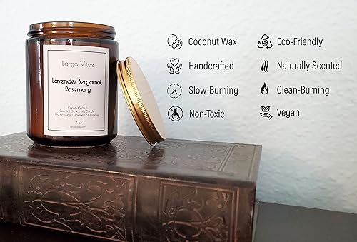 All-Natural Lavender, Bergamot, Rosemary Aromatherapy Essential Oil Candle, Safe for People and Pets, Made with Pure Sustainable Organic Vegan Coconut Wax, Allergy Friendly, Non Toxic, Zero Waste