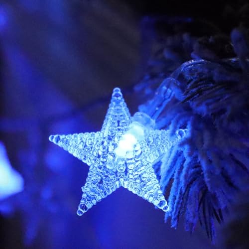 CESOF Blue Christmas Star String Lights Decorations, 20 FT 40 LED Battery Operated Twinkle Lights Cute Hanging Star Fairy Light for Bedroom Room Car Party Home Indoor Outdoor Xmas Tree Decor