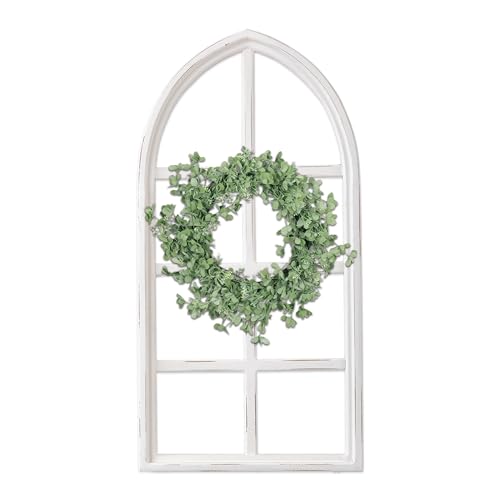 Sintosin Farmhouse Arch Window Frame Wall Decor 18 X 36 Inches, Hanging Distressed White Rustic Wooden Window Frames for Wall Decor, Cathedral Faux Window for Wall Art Living Room Hallway Entryway