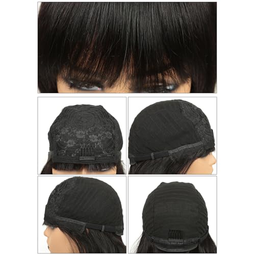 HOTJAR 8 Inch Bob Wig With Bangs Human Hair Short Straight Bob Wig Human Hair Glueless With Bangs For Women Non Lace Front Wig (019# 8 Inch NT#)