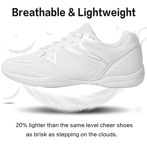 Smapavic Cheer Shoes for Youth Girls White Cheerleading Athletic Dance Shoes Tennis Sneakers for Competition Sport Training 4 Big Kid