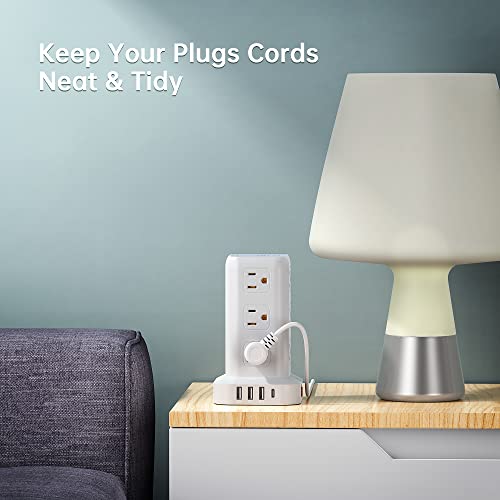 Tower Surge Protector Power Strip with 12 Outlets 4 USB (1 USB C), 6.5Feet Extension Cord with Multiple Outlets, Charging Station, Power Strip Tower, Office Desk Supplies