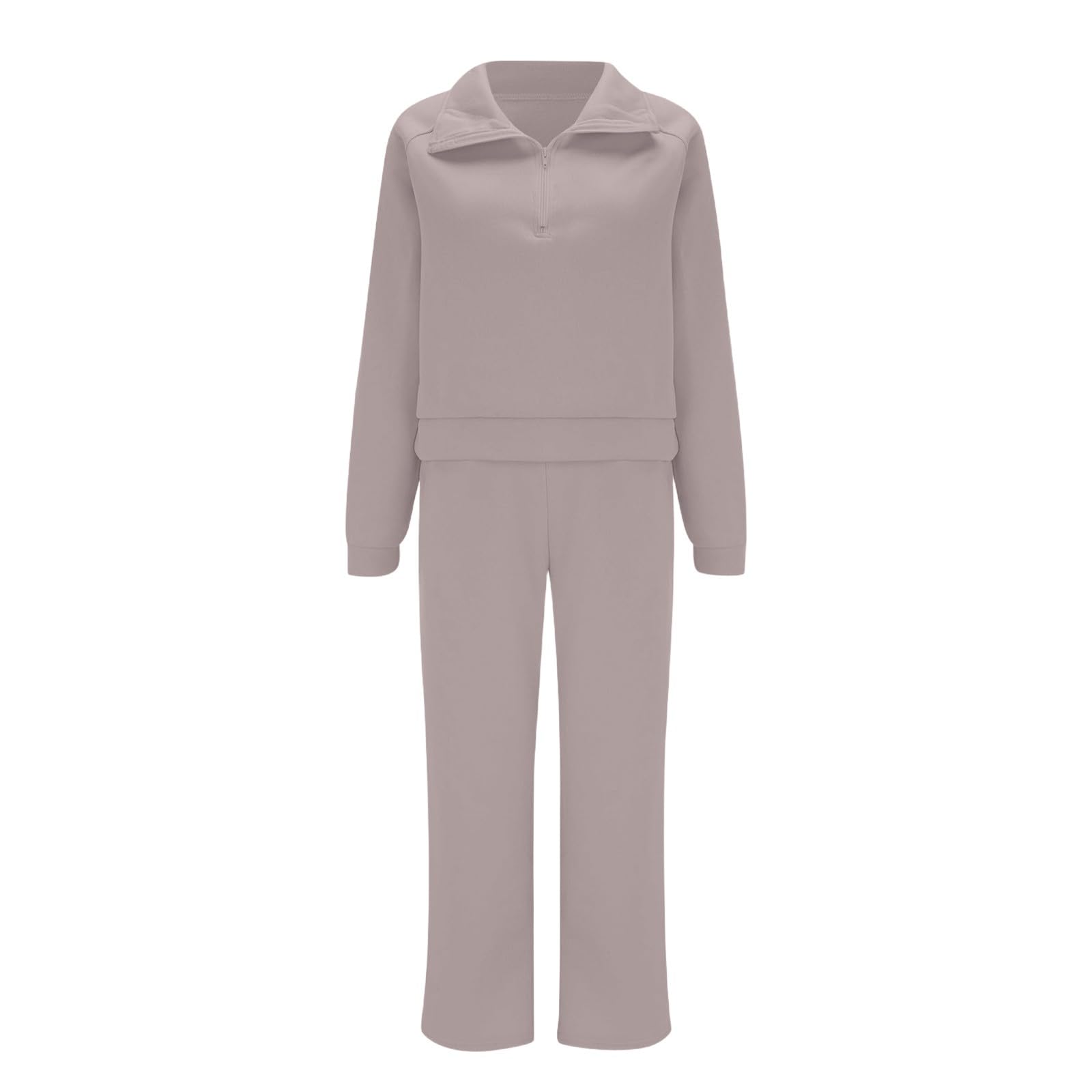 haul+Items Clothes for Teen Girls Womens 2 Piece Sweatsuits Set Long Sleeve Crewneck Pullover Tops High Waisted Pants Set Tracksuit with Pockets Women Jogging Suits B-Khaki