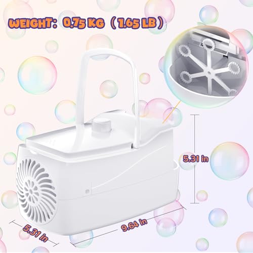 Bubble Machine,18000+ Big Bubbles/Min Automatic Bubble Blower for Kids with 2 Speeds,6 Wands,Operated by Plugin or Batteries Bubble Maker for Outdoor/Indoor Birthday Parties,Wedding (White)