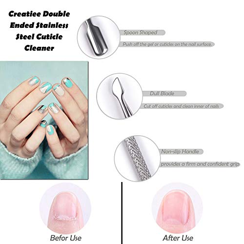 10Pcs Cuticle Pusher Remover and Cutter, Creatiee Double Ended Stainless Steel Cuticle Cleaner Nail Gel Polish Removal, Manicure Pedicure Nail Tools for Fingernails Toenails - Professional & Durable