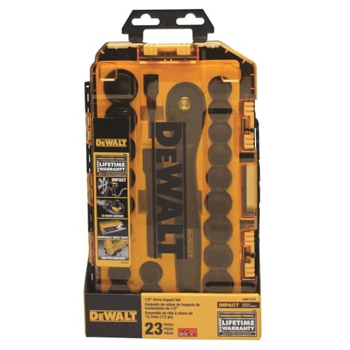 DEWALT Impact Socket Set with Ratchet, Metric/SAE, 1/2" Drive, 23-Piece Set with Case (DWMT74739)﻿ ﻿