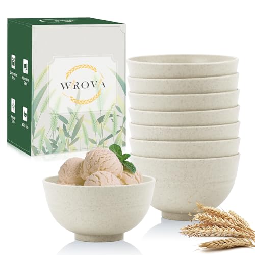 Wrova wheat straw dessert bowls 10oz set of 8 - Unbreakable snack Bowls for kids - Mini Bowls for Ice Cream,Snack and Fruits - Microwave & Dishwasher Safe Appetizer Bowls - Beige